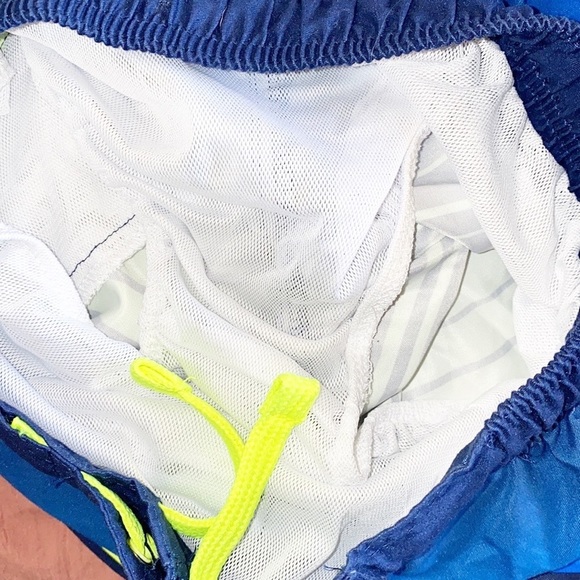 Wonder Nation Blue White Neon Yellow Stripe Boys Built In Underwear Swim Trunks - Picture 9 of 11